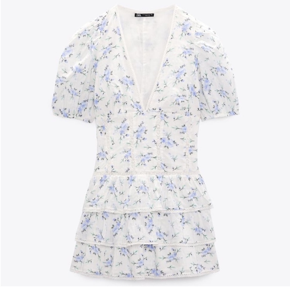 ZARA | Floral V-Neck Ruffle Dress | Size Small